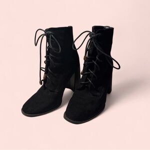 Black Lace-Up Chunky Heel Ankle Boots | Size 6.5